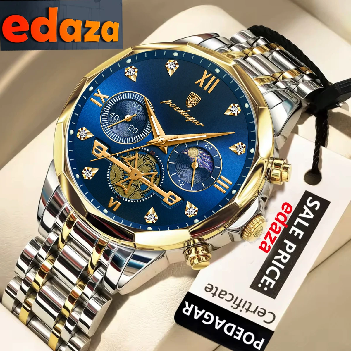 Poedagar con New Luxury Watch For Men Stainless Steel Waterproof Business Sport Wristwatches-  Blue