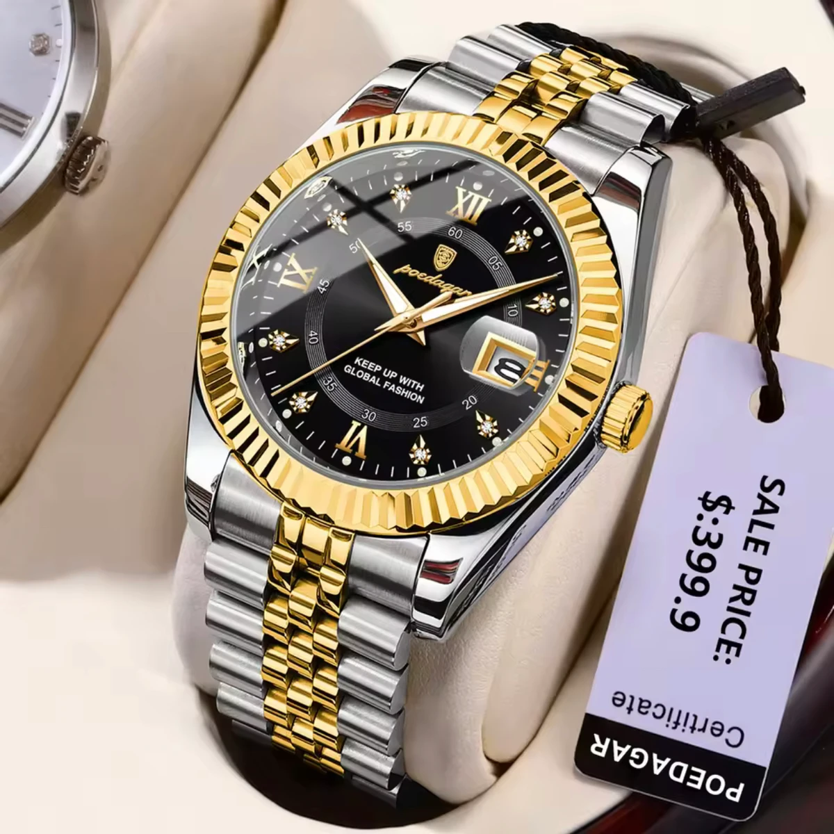 POEDAGAR 910 Luxury Style Men's Watches Trend Fashion Wristwatch Original Quartz Watch for Man- Golden & Black