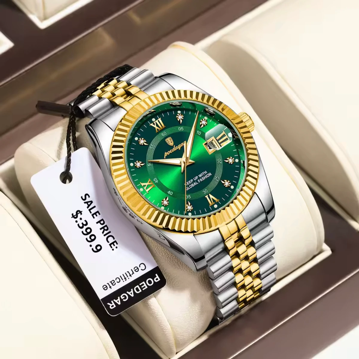 POEDAGAR 910 Luxury Style Men's Watches Trend Fashion Wristwatch Original Quartz Watch for Man- Green