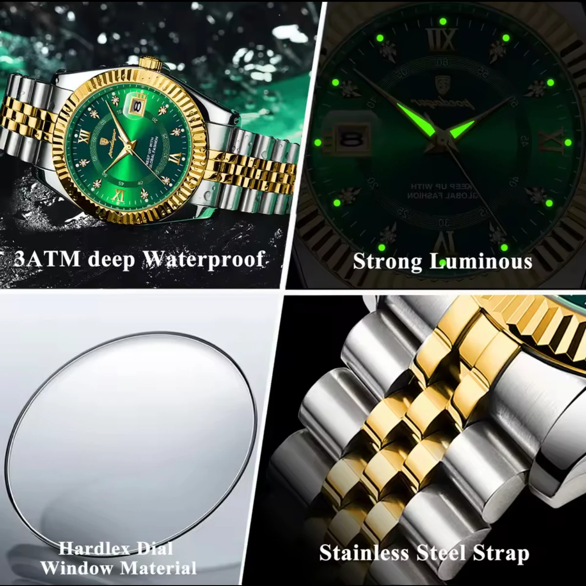 POEDAGAR 910 Luxury Style Men's Watches Trend Fashion Wristwatch Original Quartz Watch for Man- Green