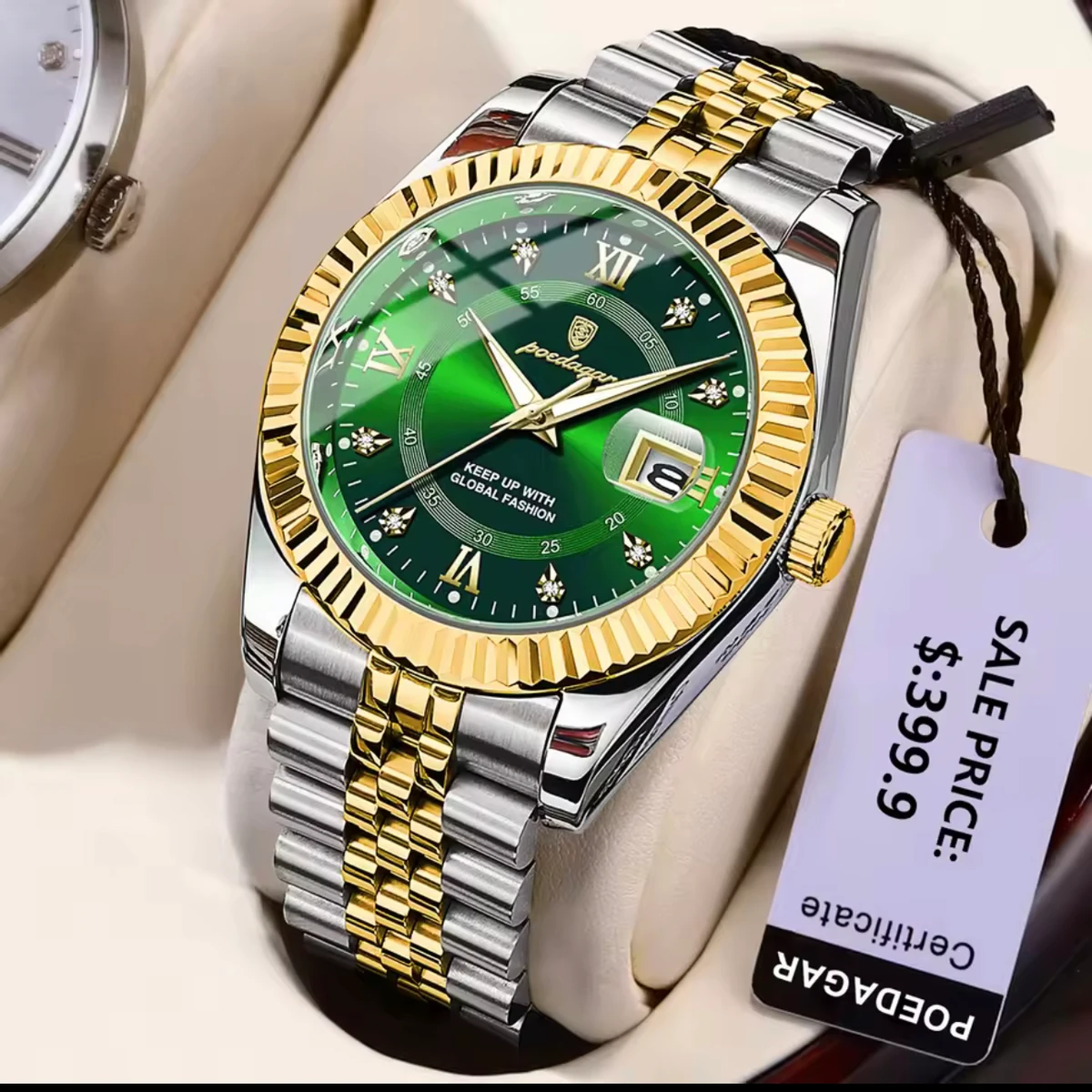 POEDAGAR 910 Luxury Style Men's Watches Trend Fashion Wristwatch Original Quartz Watch for Man- Green