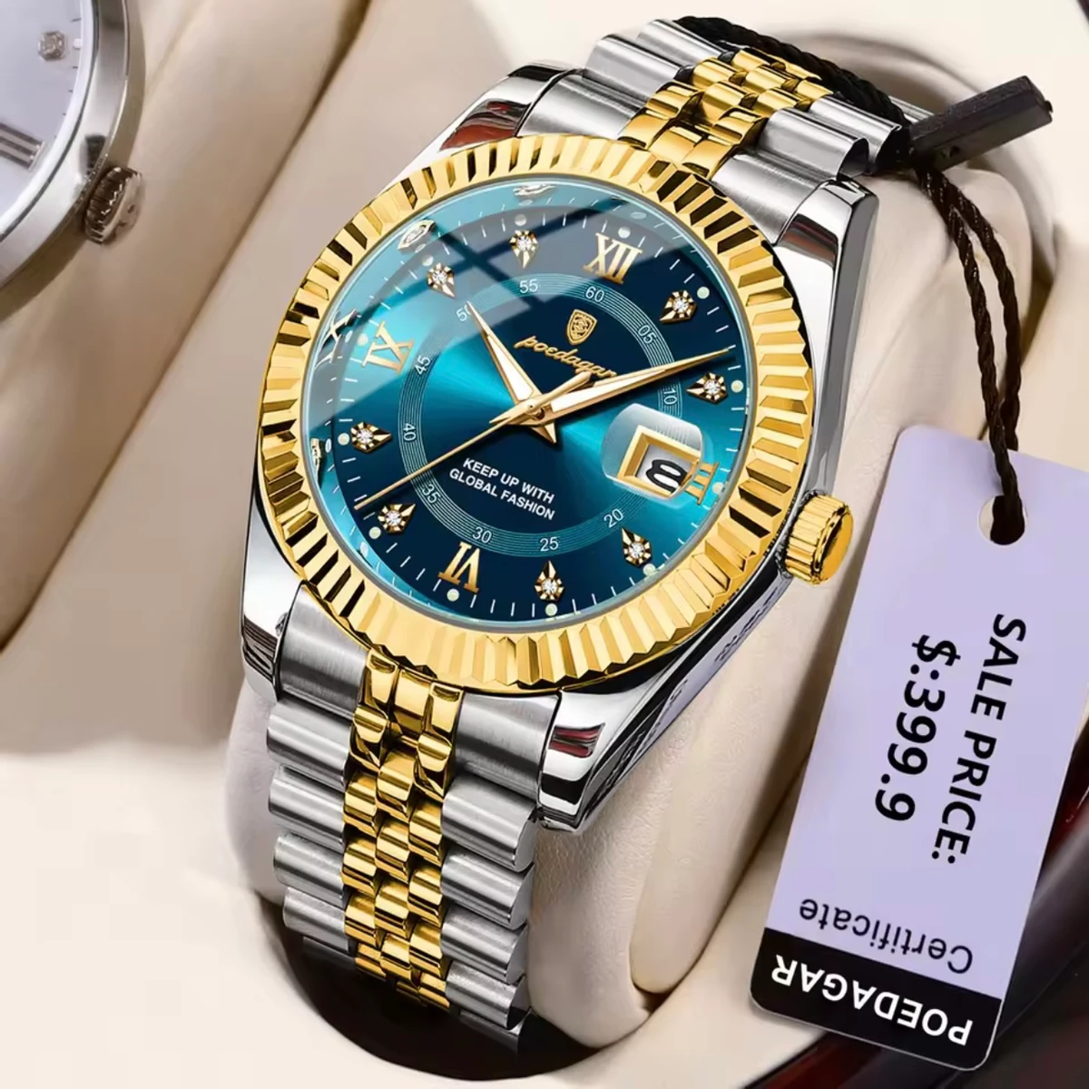 POEDAGAR 910 Luxury Style Men's Watches Trend Fashion Wristwatch Original Quartz Watch for Man- Blue & Golden