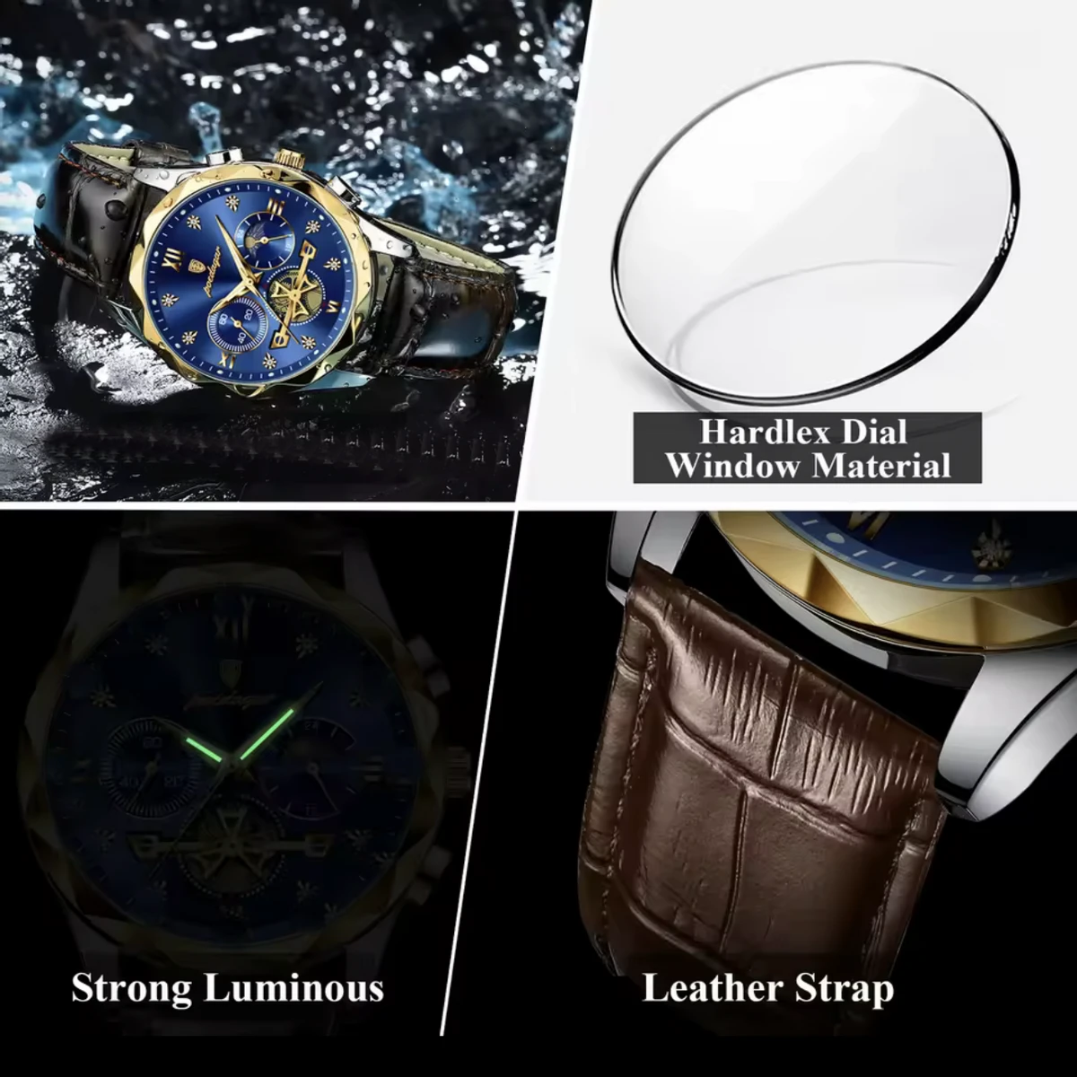 POEDAGAR Con belt Luxury Watch for Men Leather Man Wristwatch Quartz- Blue & Silver