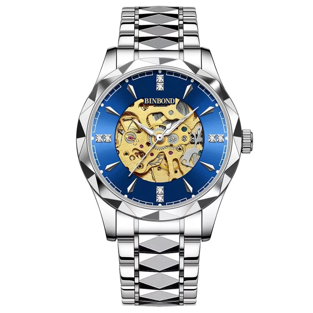 New Binbond J5059 Luxury Watch For Men Stainless Steel Waterproof Business Sport Wristwatches- Blue