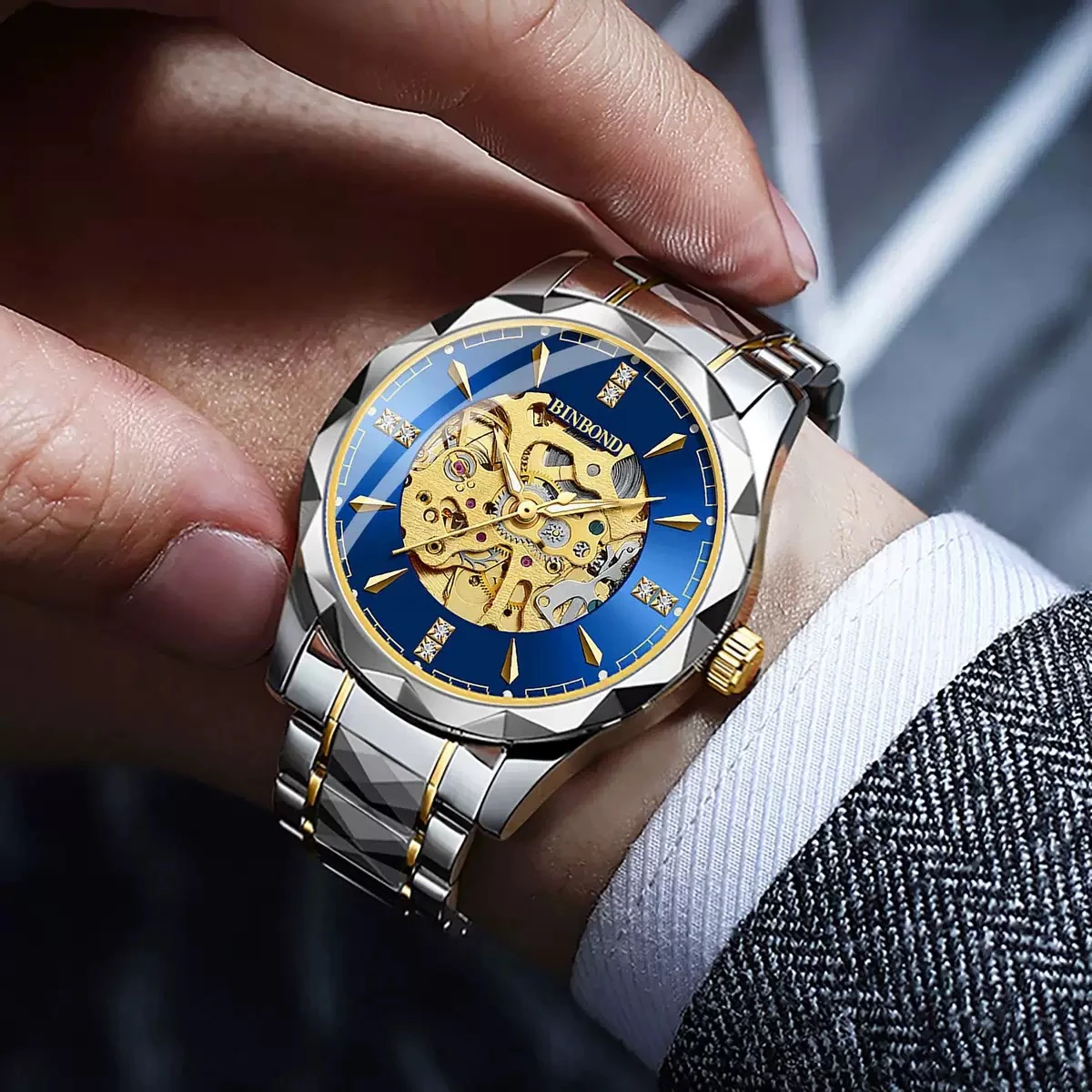 New Binbond J5059 Luxury Watch For Men Stainless Steel Waterproof Business Sport Wristwatches- Blue