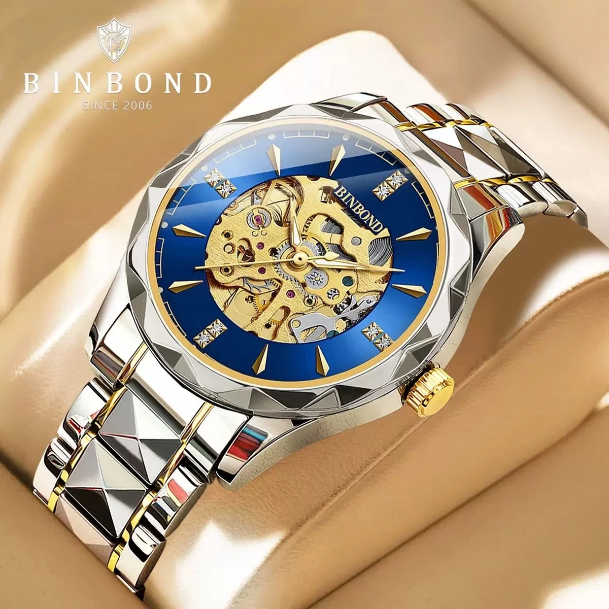 New Binbond J5059 Luxury Watch For Men Stainless Steel Waterproof Business Sport Wristwatches- Blue