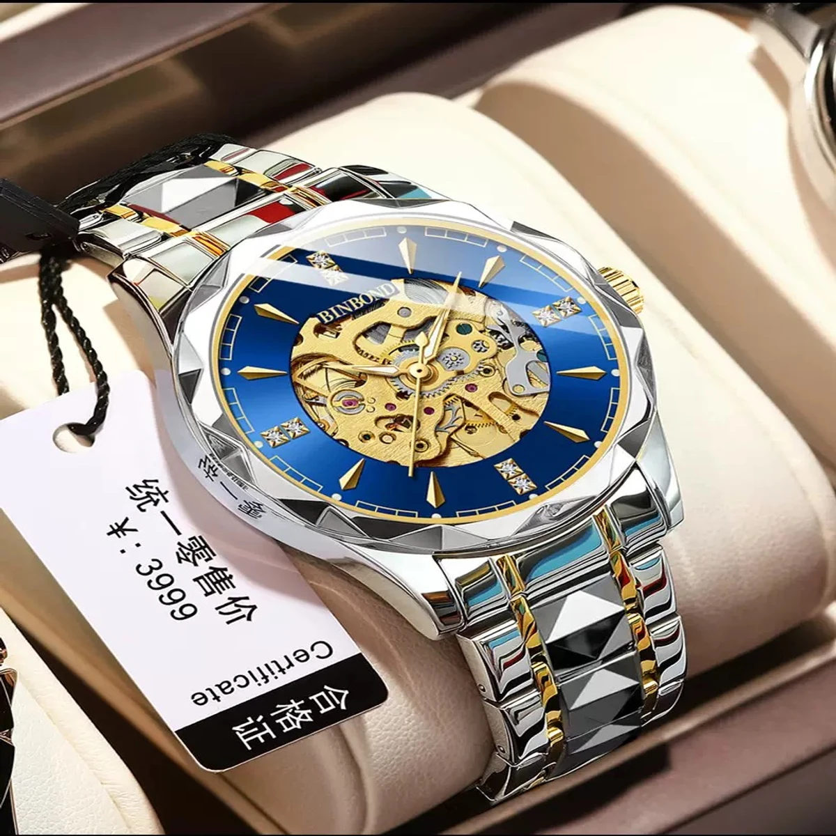 New Binbond J5059 Luxury Watch For Men Stainless Steel Waterproof Business Sport Wristwatches- Blue