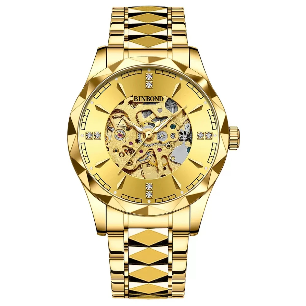 New Binbond J5059 Luxury Watch For Men Stainless Steel Waterproof Business Sport Wristwatches- Golden