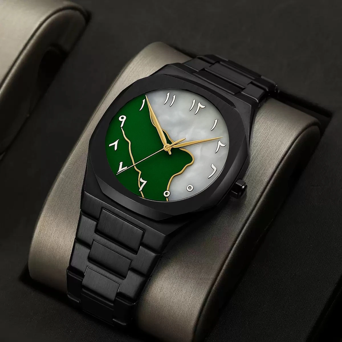 Arabic Digital Plastic Carbon Fiber body Strap Quartz Men's Watch Casual Waterproof - Black & Green