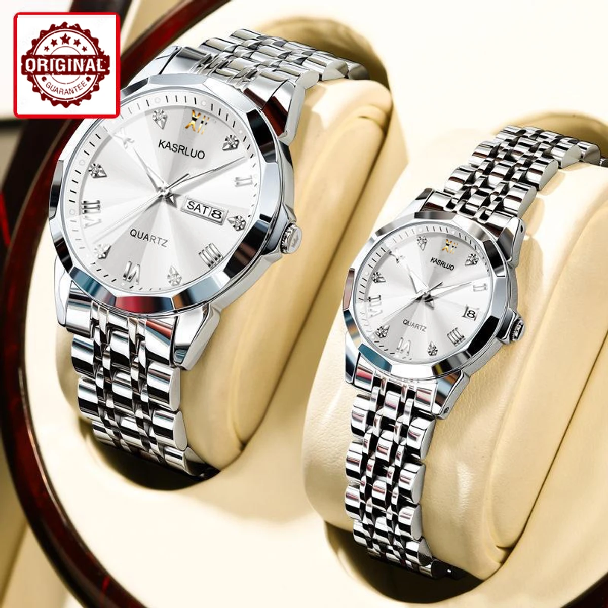 KASRLUO High Quality Luxury Couple Watch For Men Women Stainless Steel - Silver