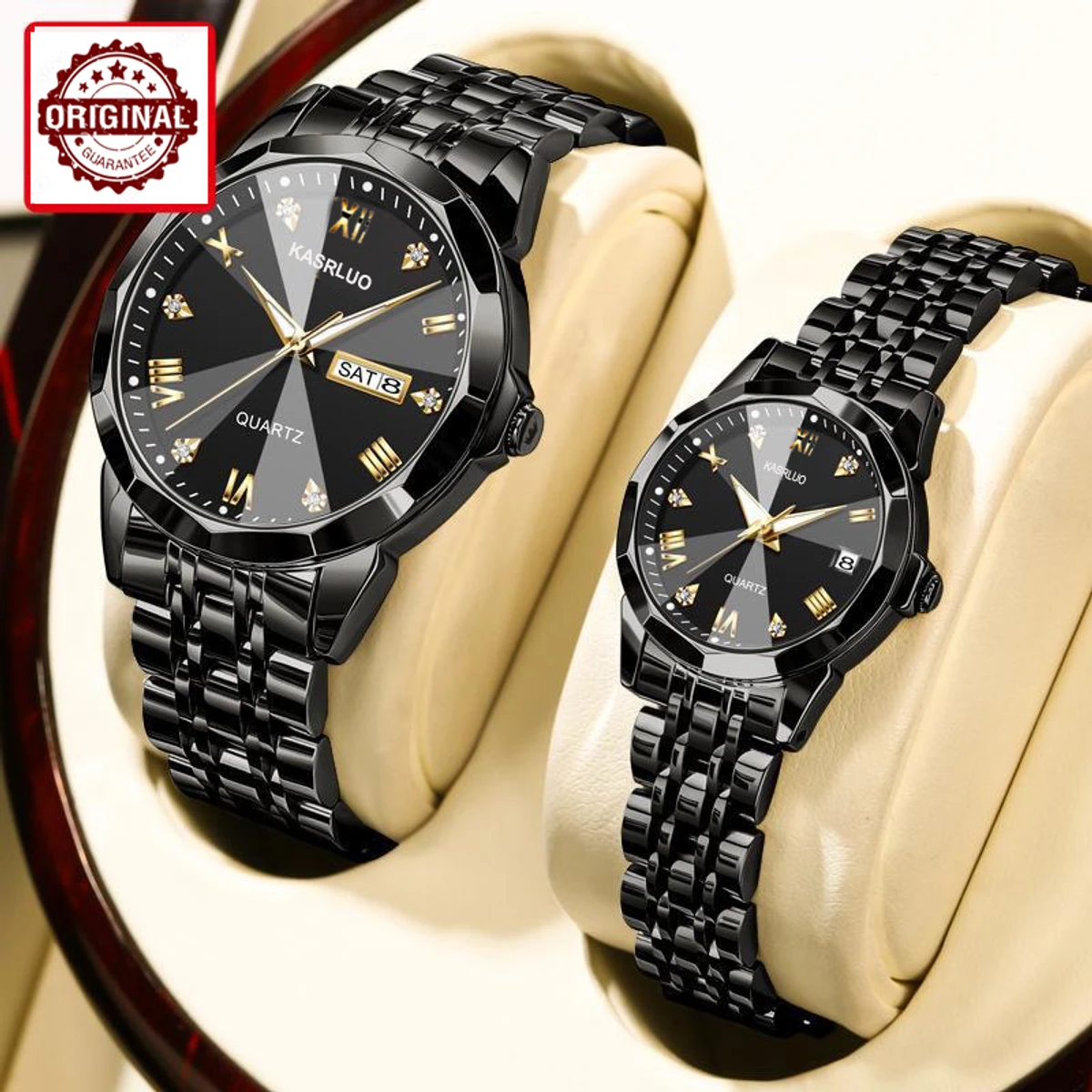 KASRLUO High Quality Luxury Couple Watch For Men Women Stainless Steel - Black