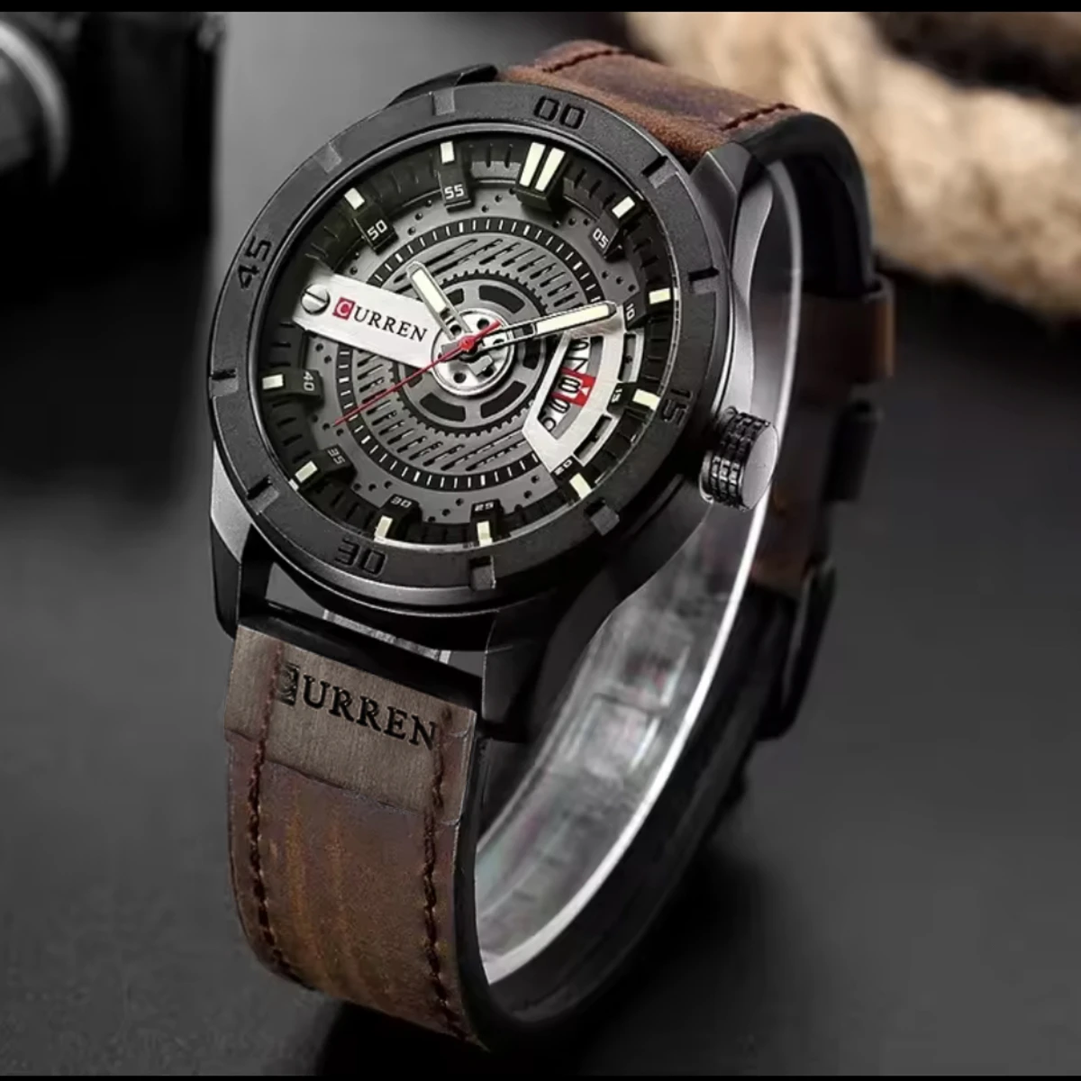 Luxury Watch Brand CURREN Men Military Sports Watches Men's Quartz Date Clock Man Casual Leather Wrist Watch Relogio Masculino- Brown