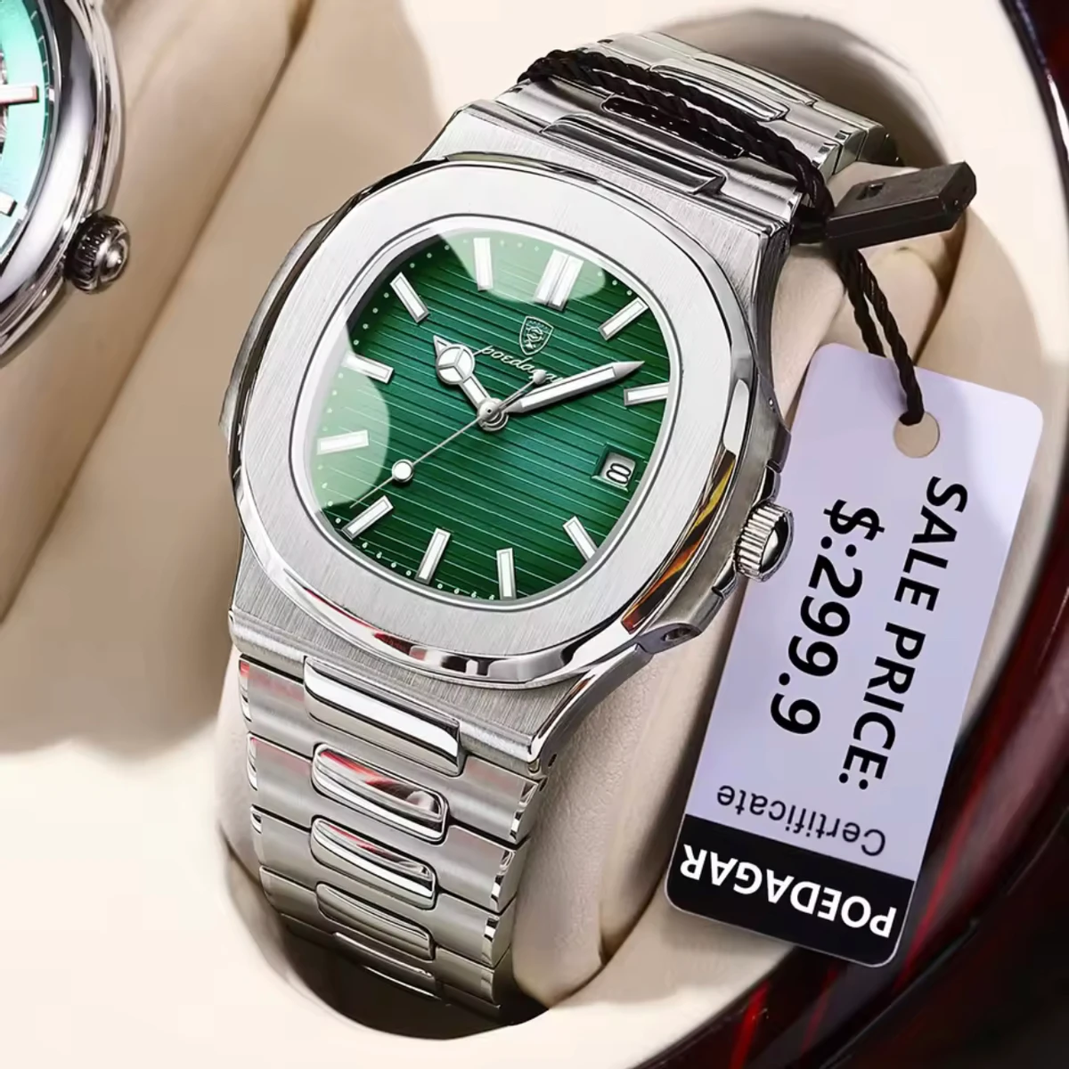 POEDAGAR 613 Top Luxury Brand Man Watch Sports Waterproof Luminous Date Men Wristwatch Square Dial Quartz Men's Watches High Quality- Green