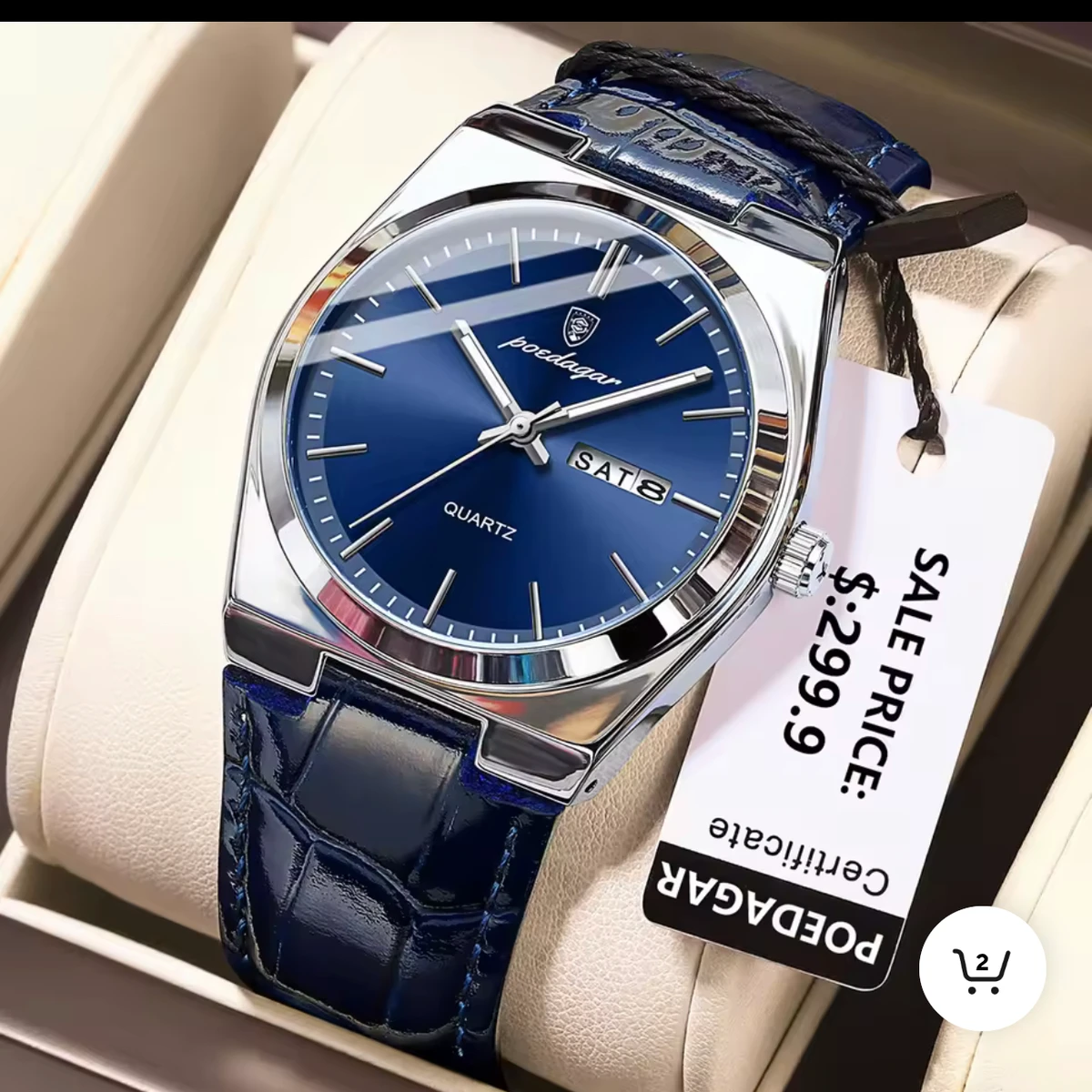 POEDAGAR 930 belt Luxury Watch for Men Leather Man Wristwatch Quartz- Blue