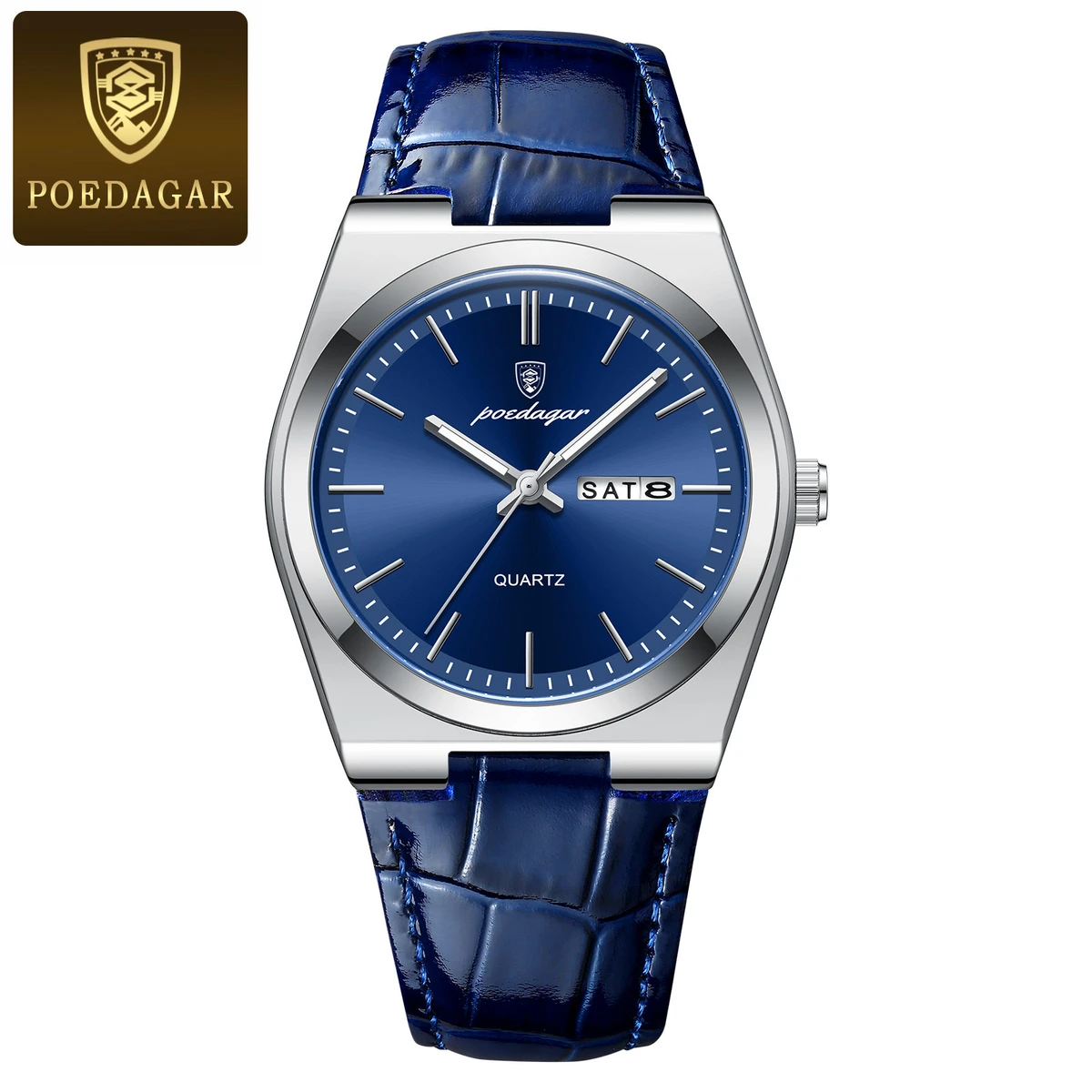 POEDAGAR 930 belt Luxury Watch for Men Leather Man Wristwatch Quartz- Blue